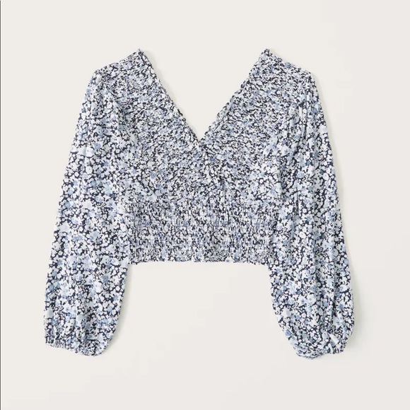 Abercrombie Navy Floral Smock Wrap Shirt - Picture 3 of 6